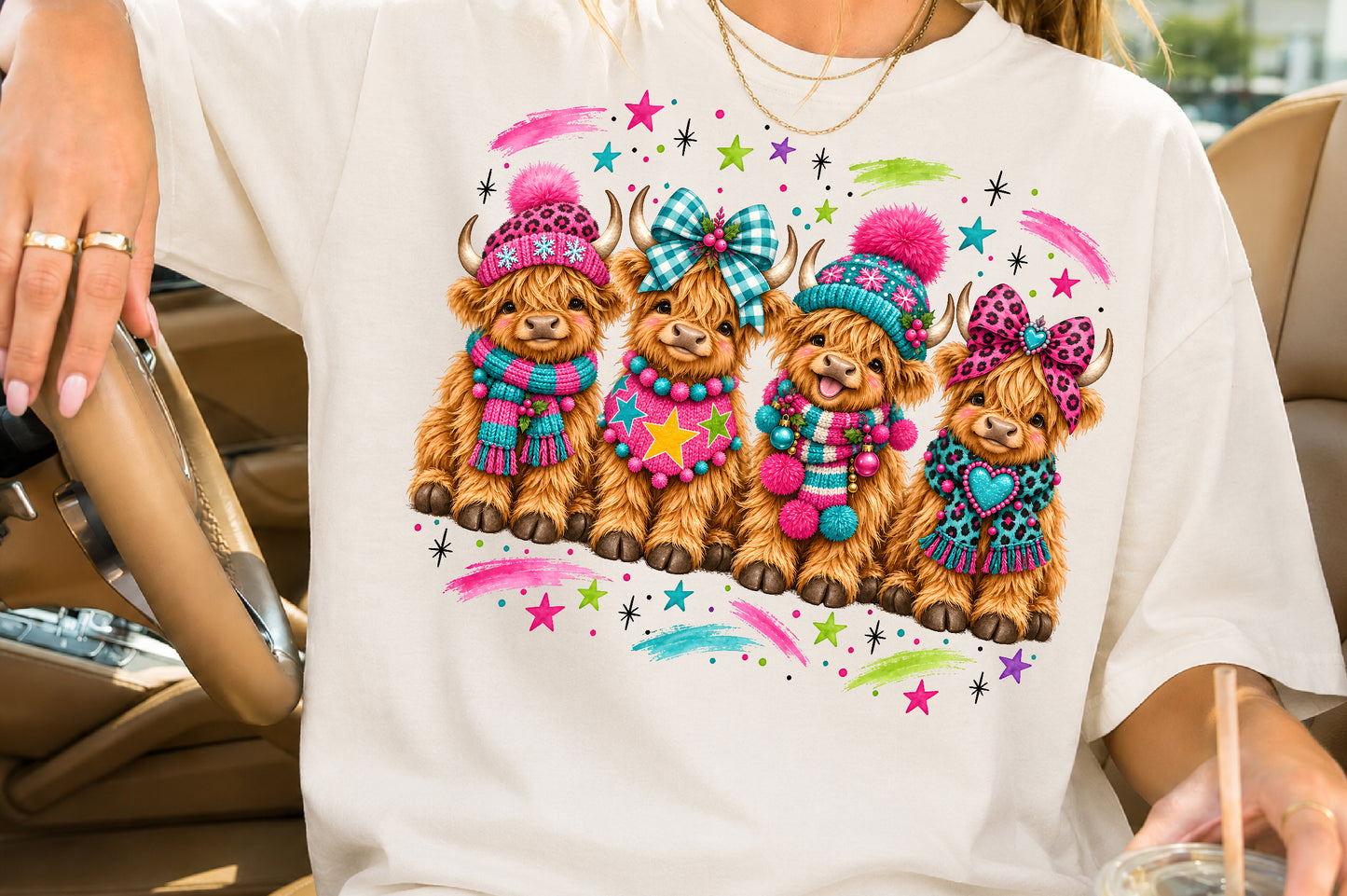 Cute Highland Cow Christmas PNG Bundle Sublimation Design