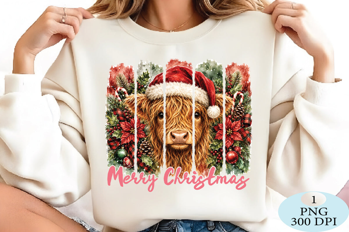 Merry Christmas Highland Cow PNG