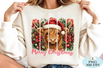 Merry Christmas Highland Cow PNG