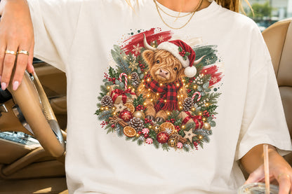 Highland Cow Christmas PNG Santa Hat Buffalo Plaid Holiday Sublimation