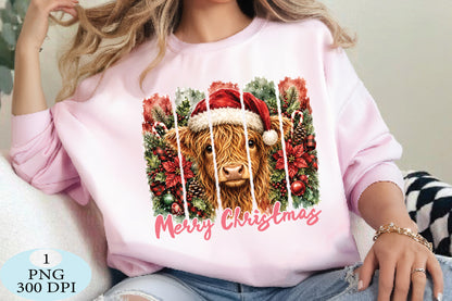 Merry Christmas Highland Cow PNG