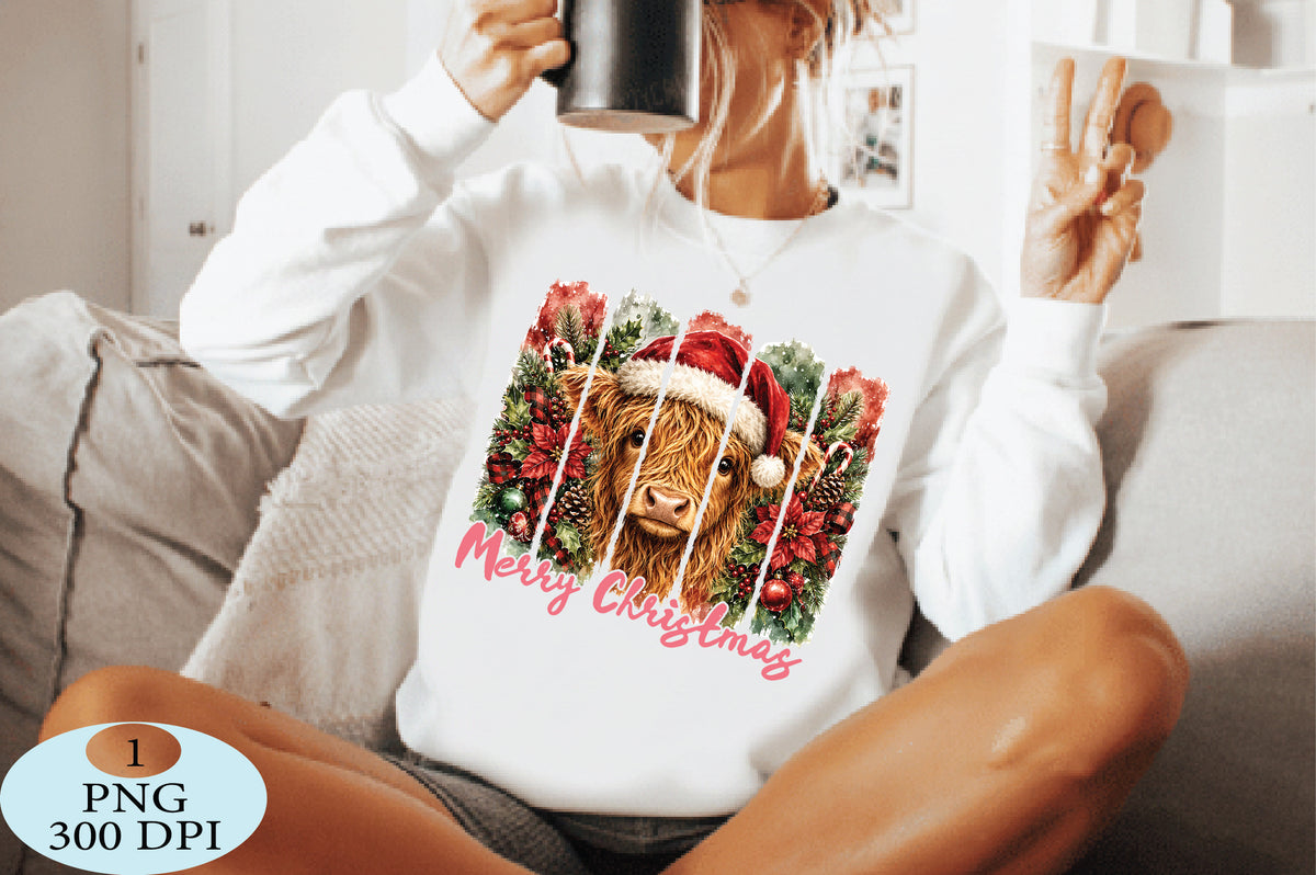 Merry Christmas Highland Cow PNG
