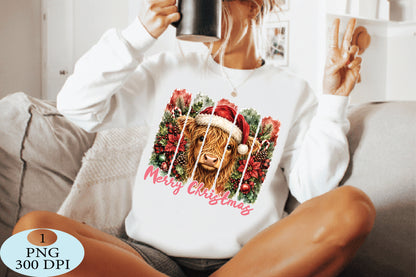 Merry Christmas Highland Cow PNG