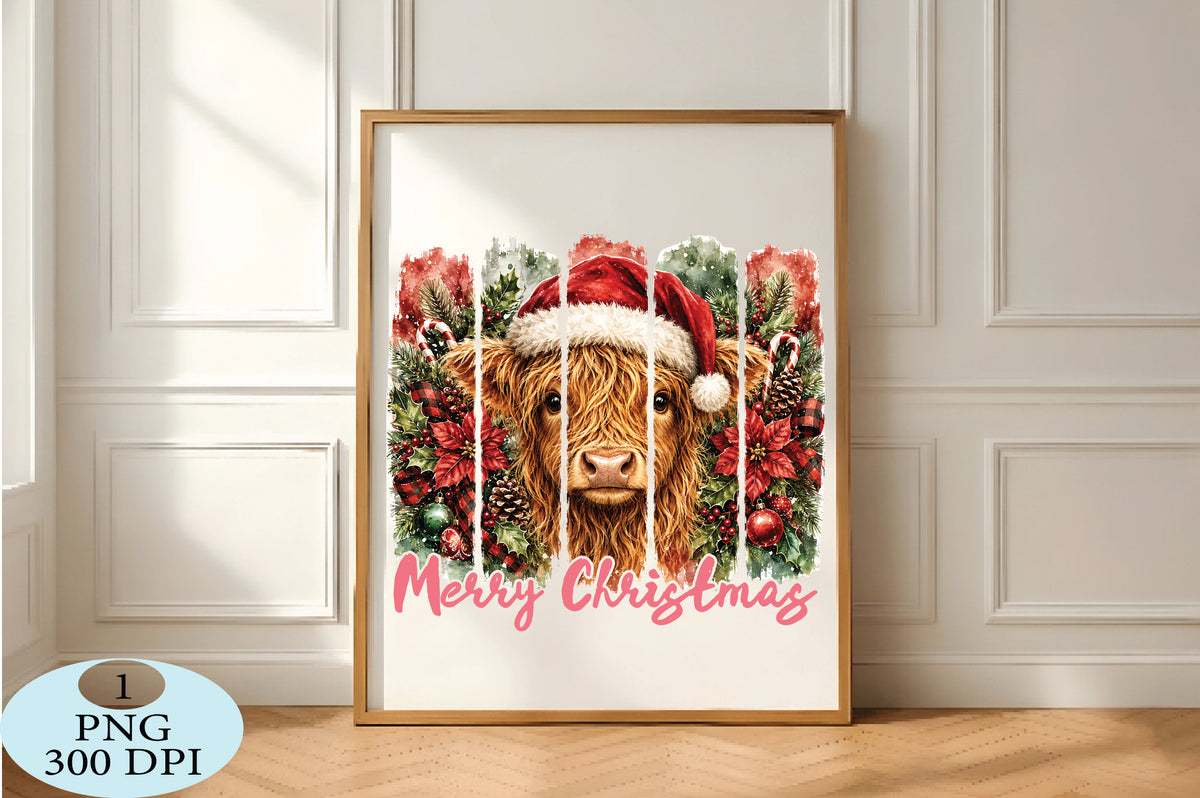 Merry Christmas Highland Cow PNG