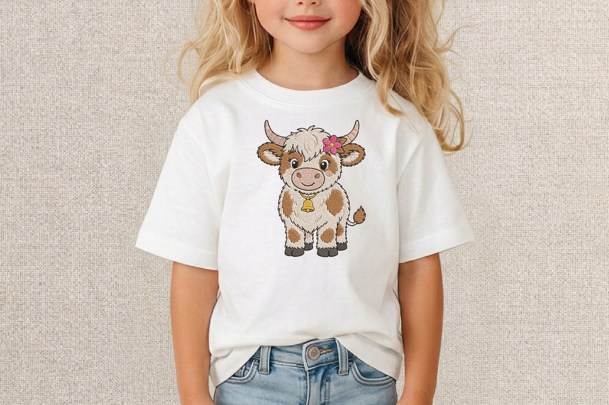 Highland Cow Embroidery Design – Cute Highland Cow Machine Embroidery Pattern, Rustic Farmhouse Animal Embroidery Design