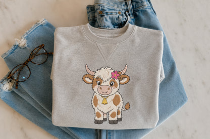Highland Cow Embroidery Design – Cute Highland Cow Machine Embroidery Pattern, Rustic Farmhouse Animal Embroidery Design