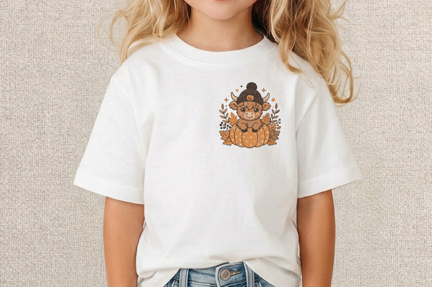 Highland Cow Halloween Embroidery Design – Cute Spooky Highland Cow Machine Embroidery Pattern, Halloween Farm Animal Embroidery Design
