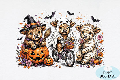 Highland Cow Halloween PNG Spooky Cowgirl Cow Design