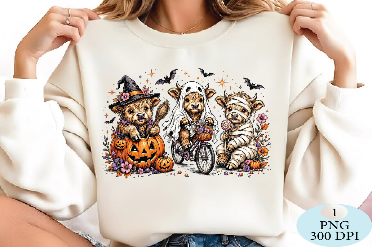 Highland Cow Halloween PNG Spooky Cowgirl Cow Design