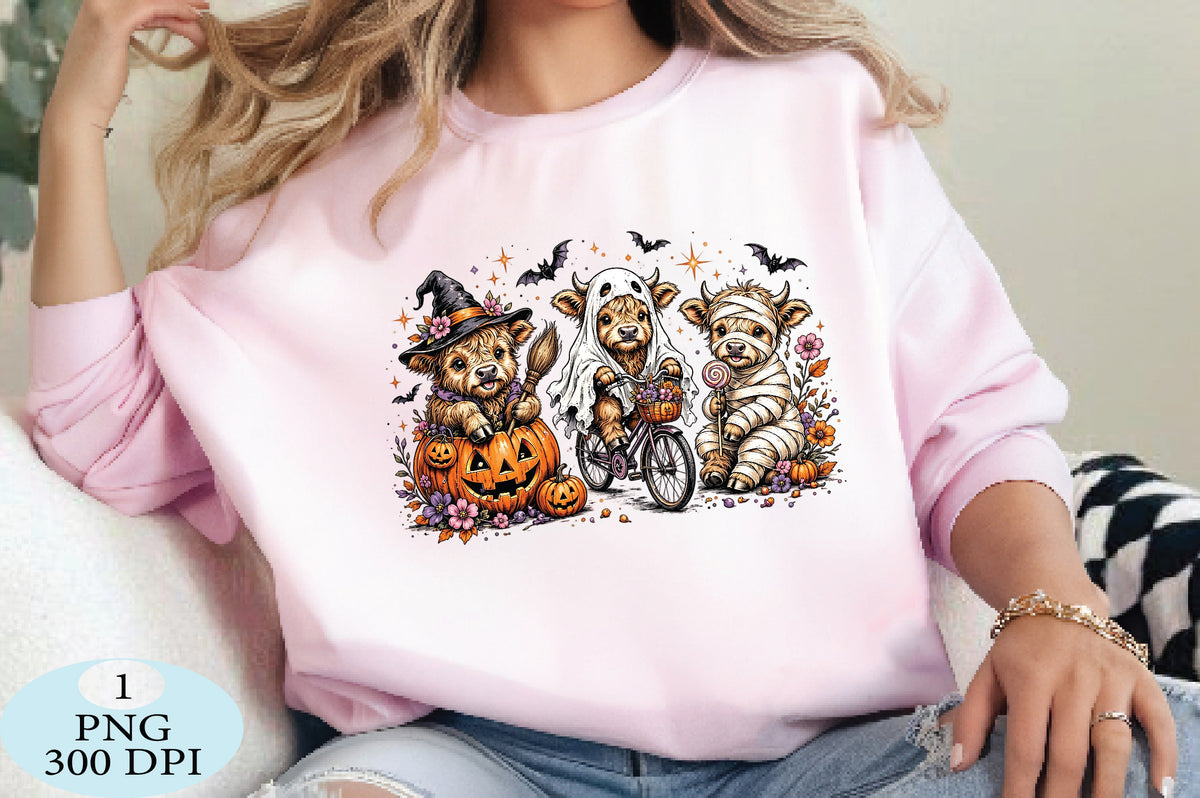 Highland Cow Halloween PNG Spooky Cowgirl Cow Design
