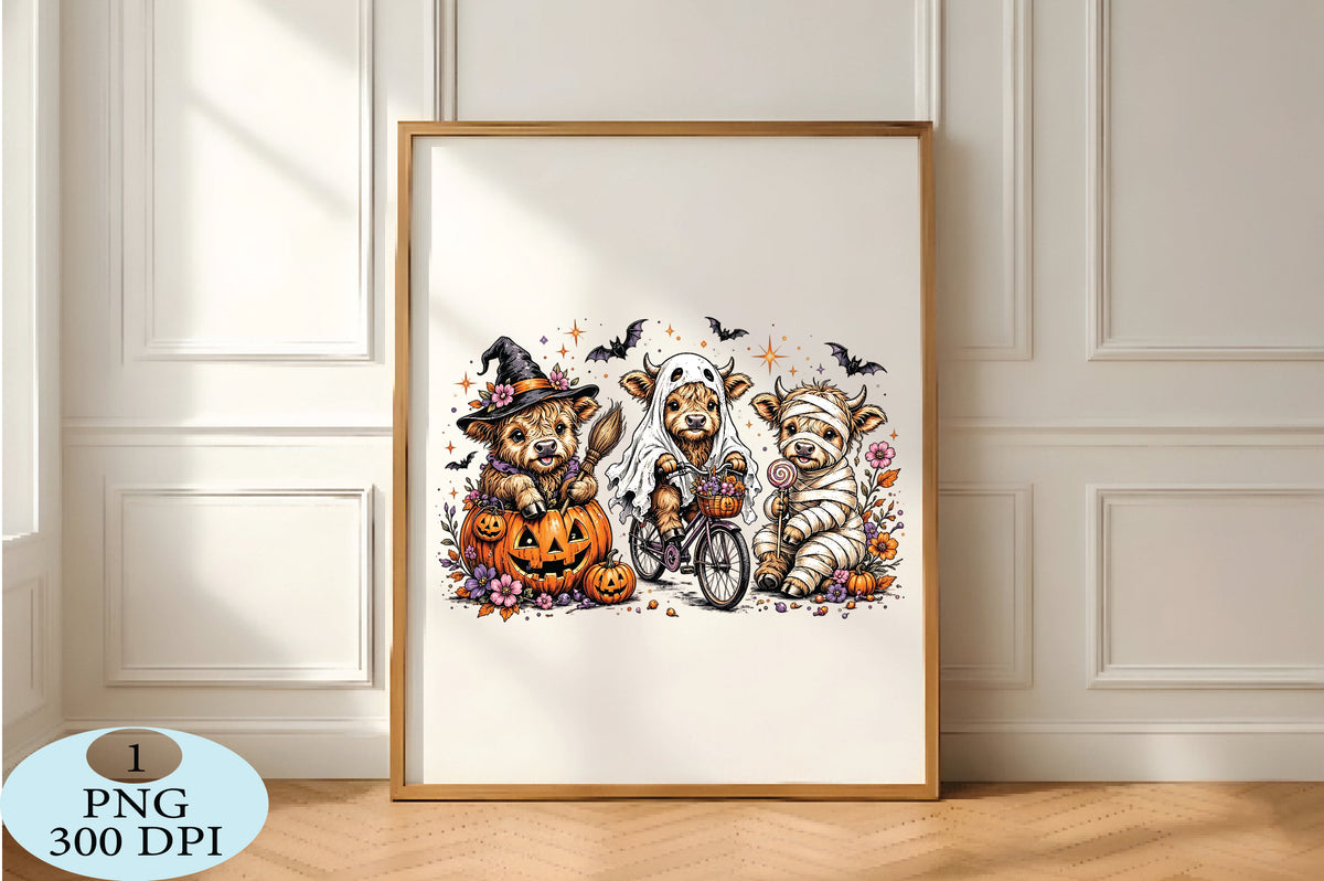 Highland Cow Halloween PNG Spooky Cowgirl Cow Design