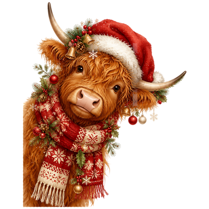 Highland Cow Santa Hat Christmas PNG