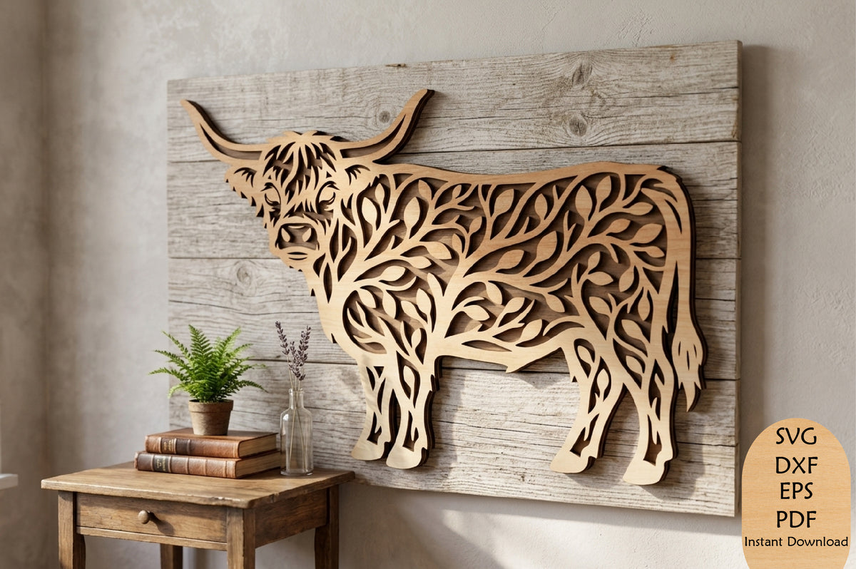 Highland Cow Wall Art Laser Cut SVG File