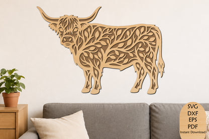 Highland Cow Wall Art Laser Cut SVG File