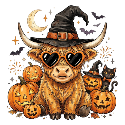 Highland Cow Witch Halloween PNG