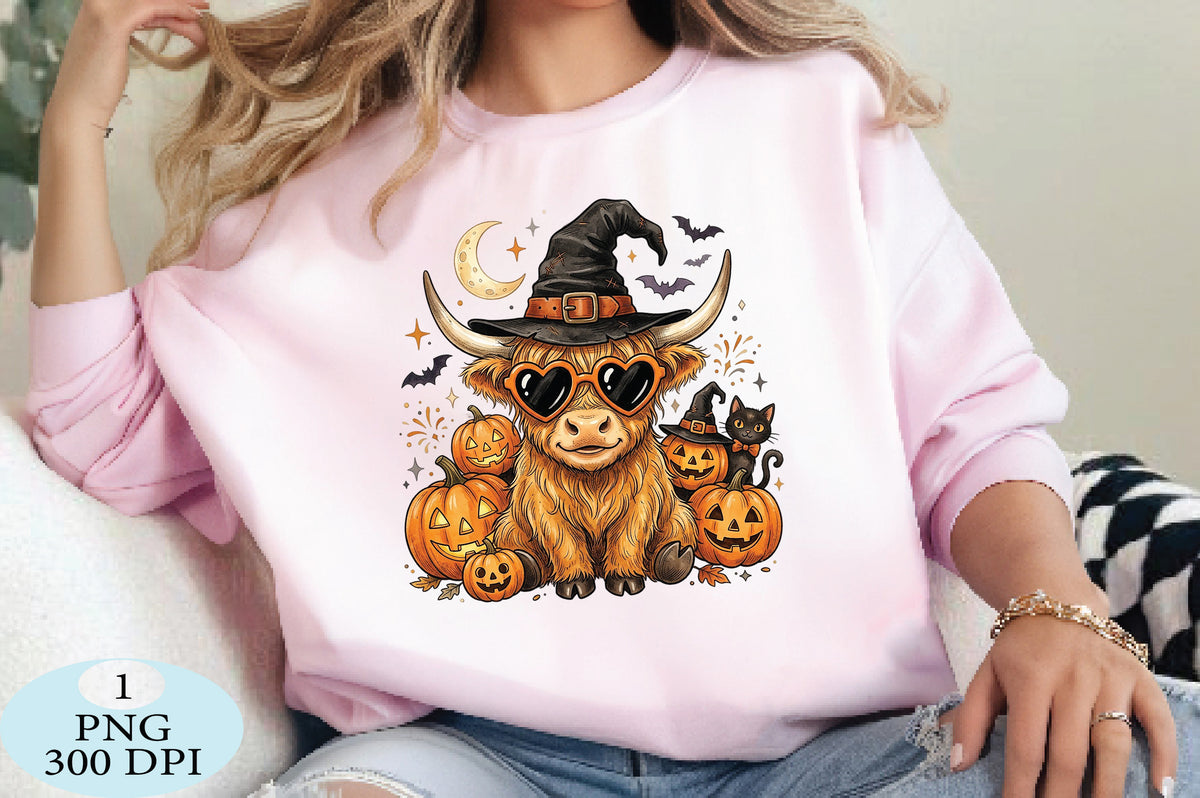 Highland Cow Witch Halloween PNG