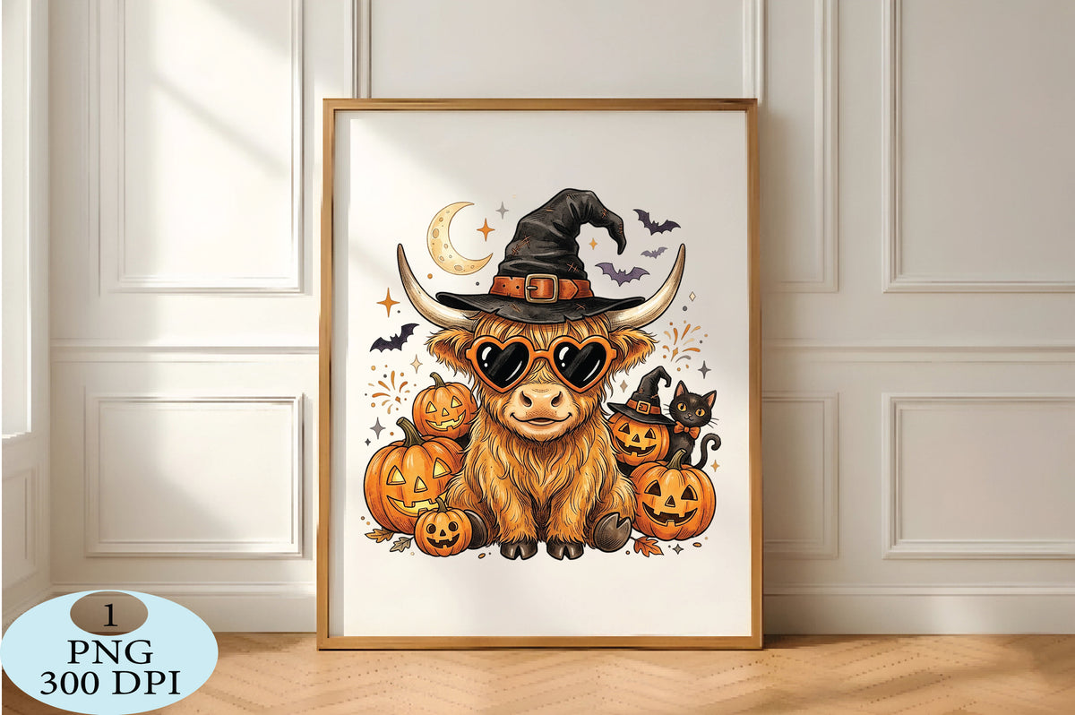 Highland Cow Witch Halloween PNG