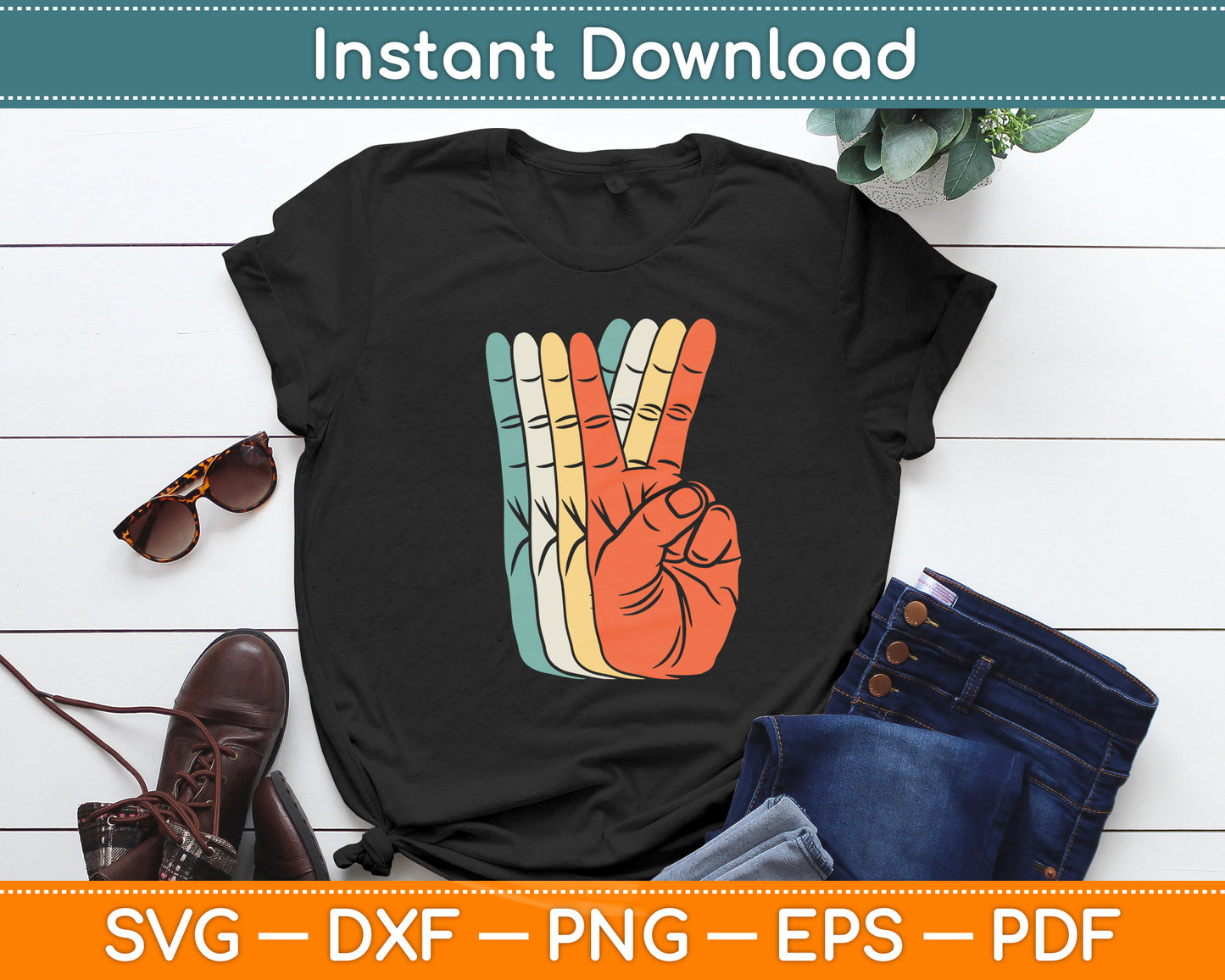 Hippie Peace 60's 70's Vintage Retro Svg Digital Cutting File
