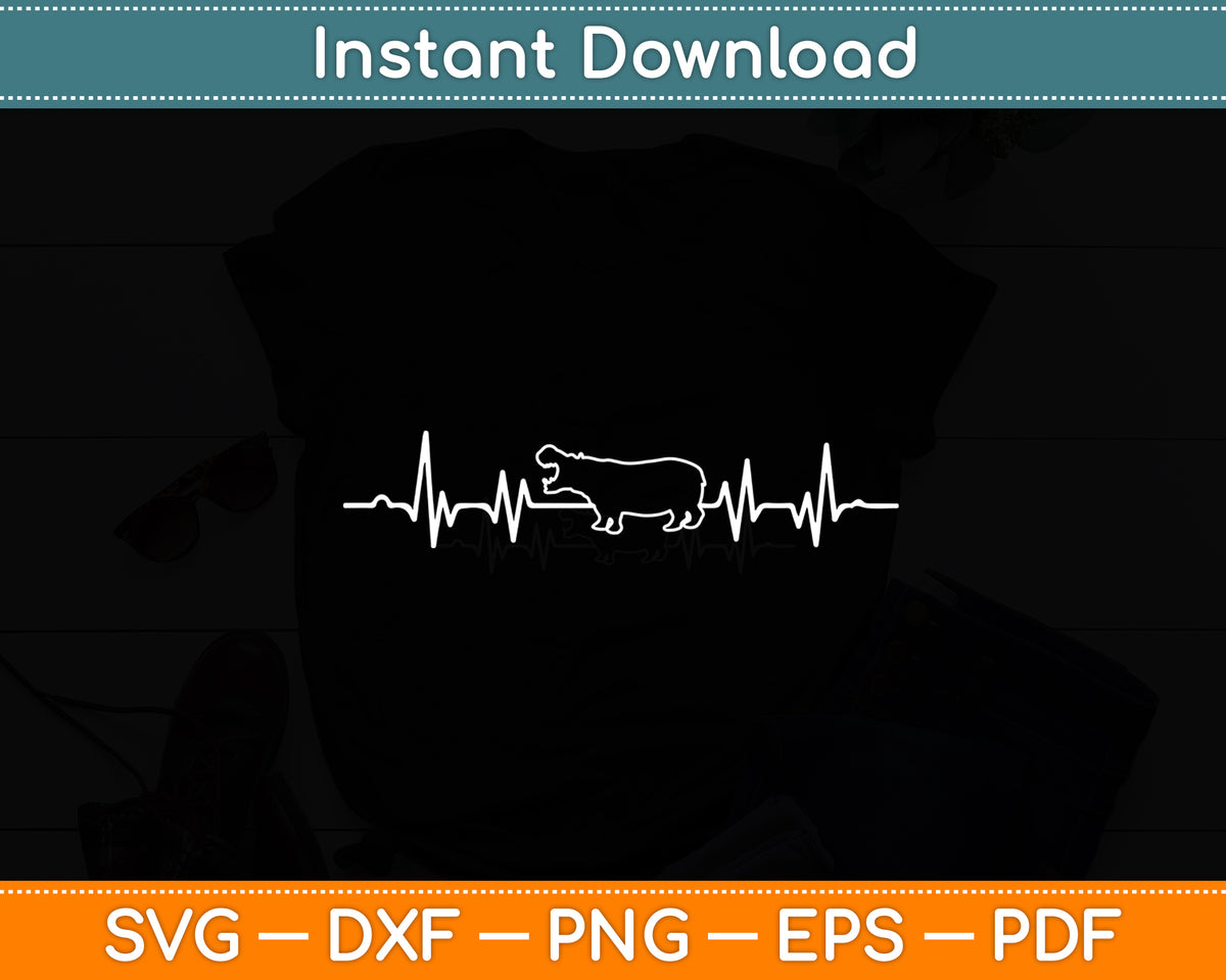 Hippo Favorite Zoo Animal Heartbeat Svg Png Dxf Digital Cutting File