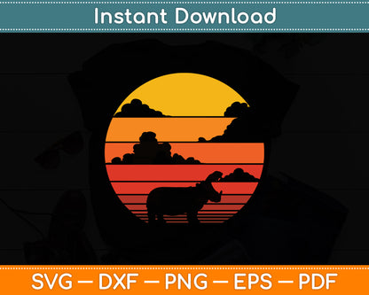 Vintage Retro Hippo Hippopotamus 60s 70s Sunset Buffalo Mammal Animal Svg Cutting File