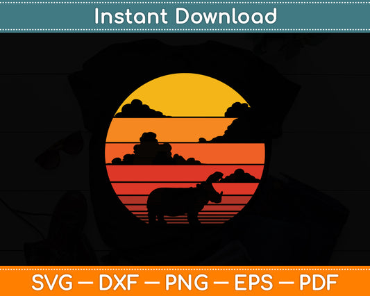 Vintage Retro Hippo Hippopotamus 60s 70s Sunset Buffalo Mammal Animal Svg Cutting File