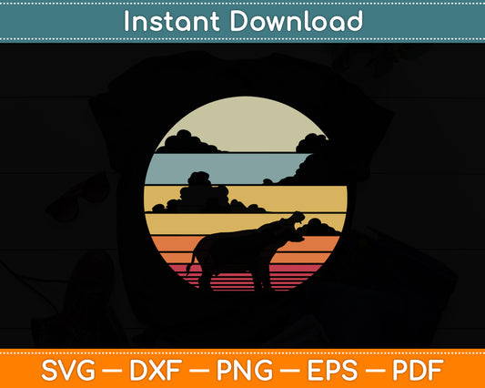 Hippo Hippopotamus Retro Vintage 60 70s Sunset Mammal Animal Svg Digital Cutting File