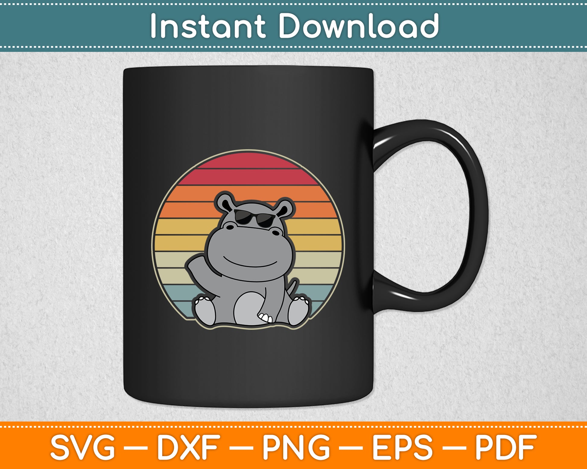 Hippo Hippopotamus Retro Vintage Svg Png Dxf Digital Cutting File