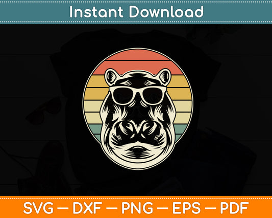 Hippo Hippopotamus Sunglass Retro Vintage Svg Png Dxf Digital Cutting File