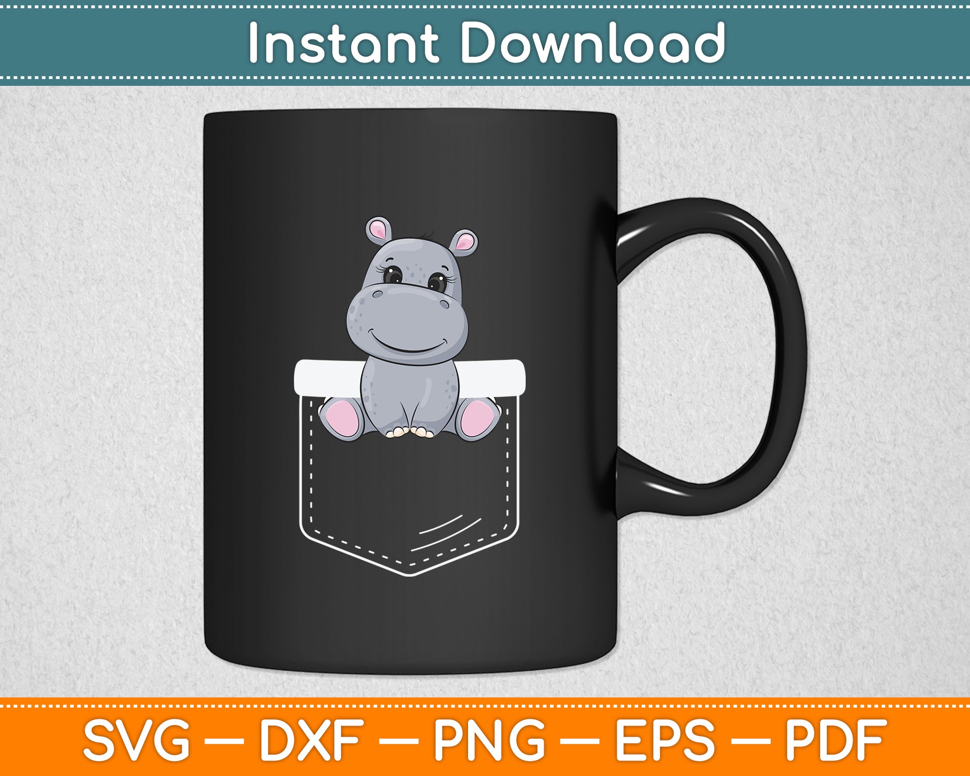Hippo In Pocket Hippopotamus Svg Png Dxf Digital Cutting File