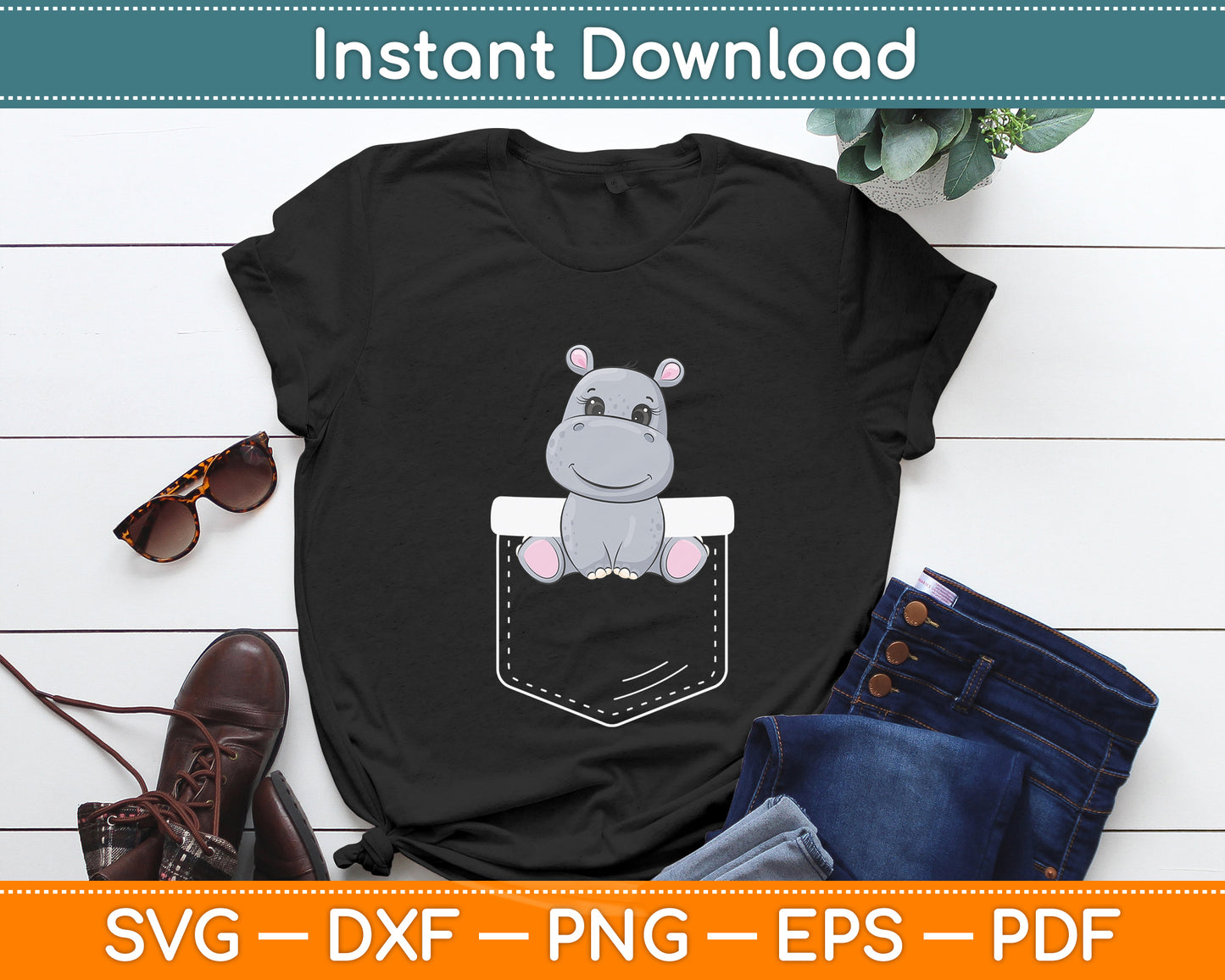 Hippo In Pocket Hippopotamus Svg Png Dxf Digital Cutting File