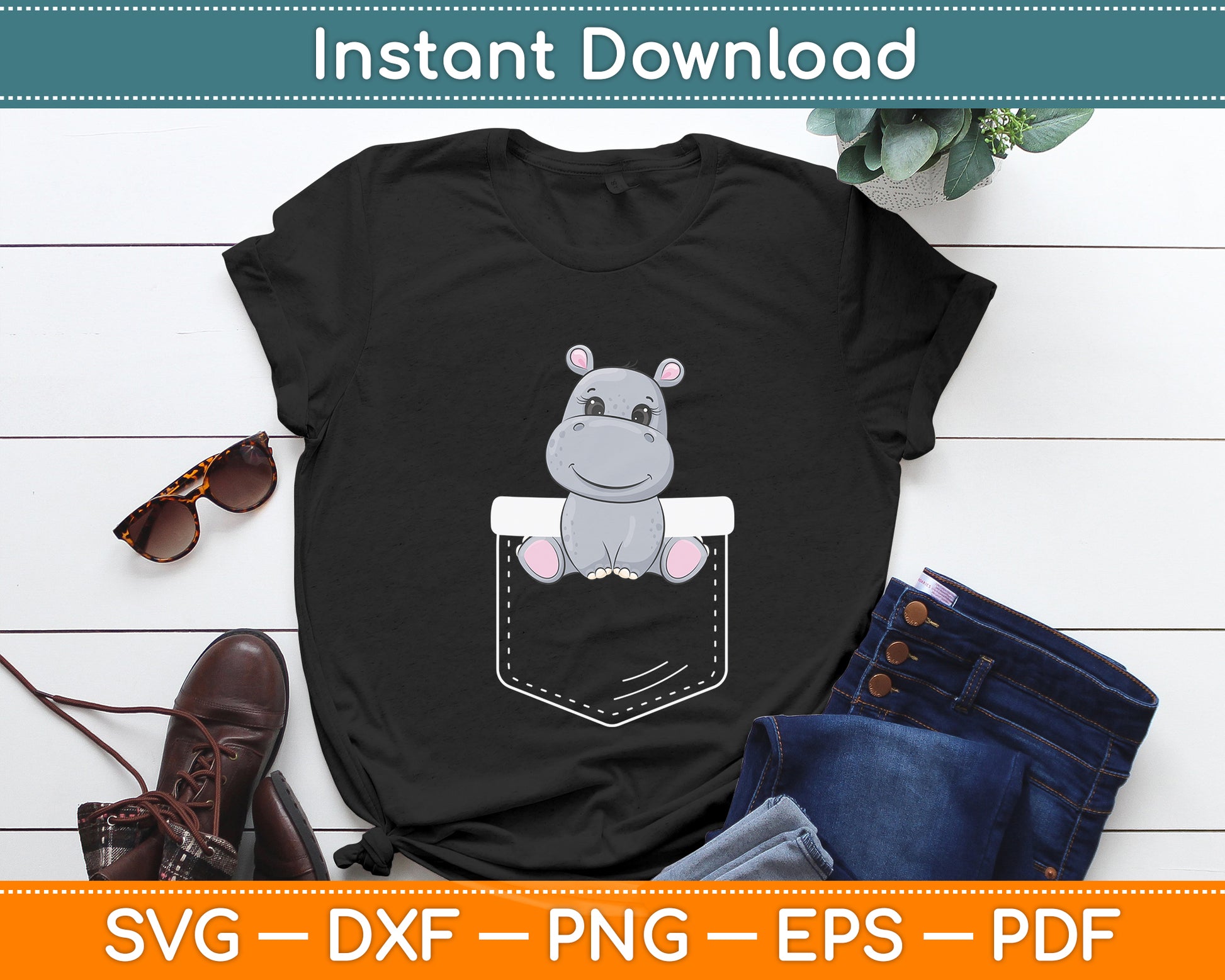 Hippo In Pocket Hippopotamus Svg Png Dxf Digital Cutting File
