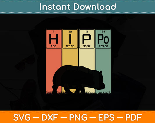 Hippo Periodic Table Elements Rhino Lover Hippopotamus Retro Svg Digital Cutting File