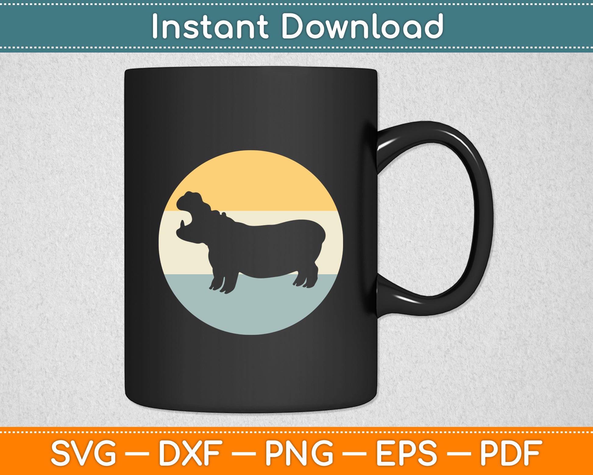 Hippo Retro Svg Png Dxf Digital Cutting File