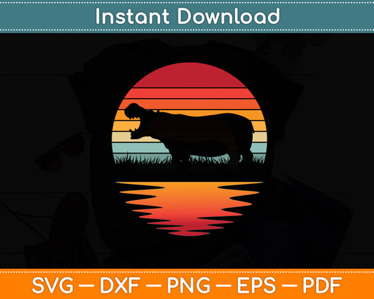 Hippo Retro Sunset Hippo Lover Svg Png Dxf Digital Cutting File