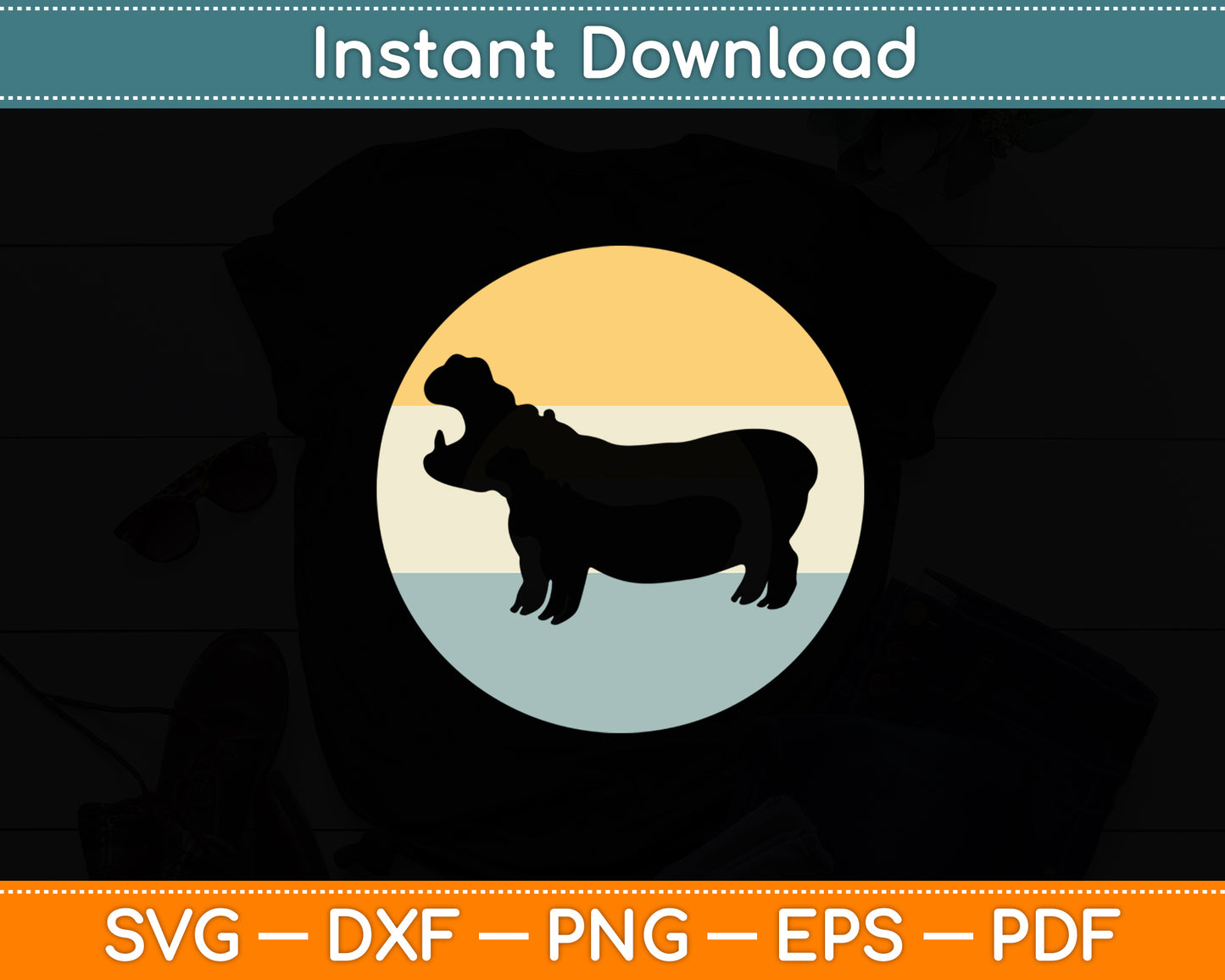 Hippo Retro Svg Png Dxf Digital Cutting File