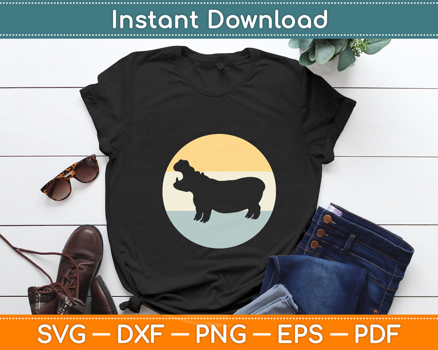 Hippo Retro Svg Png Dxf Digital Cutting File