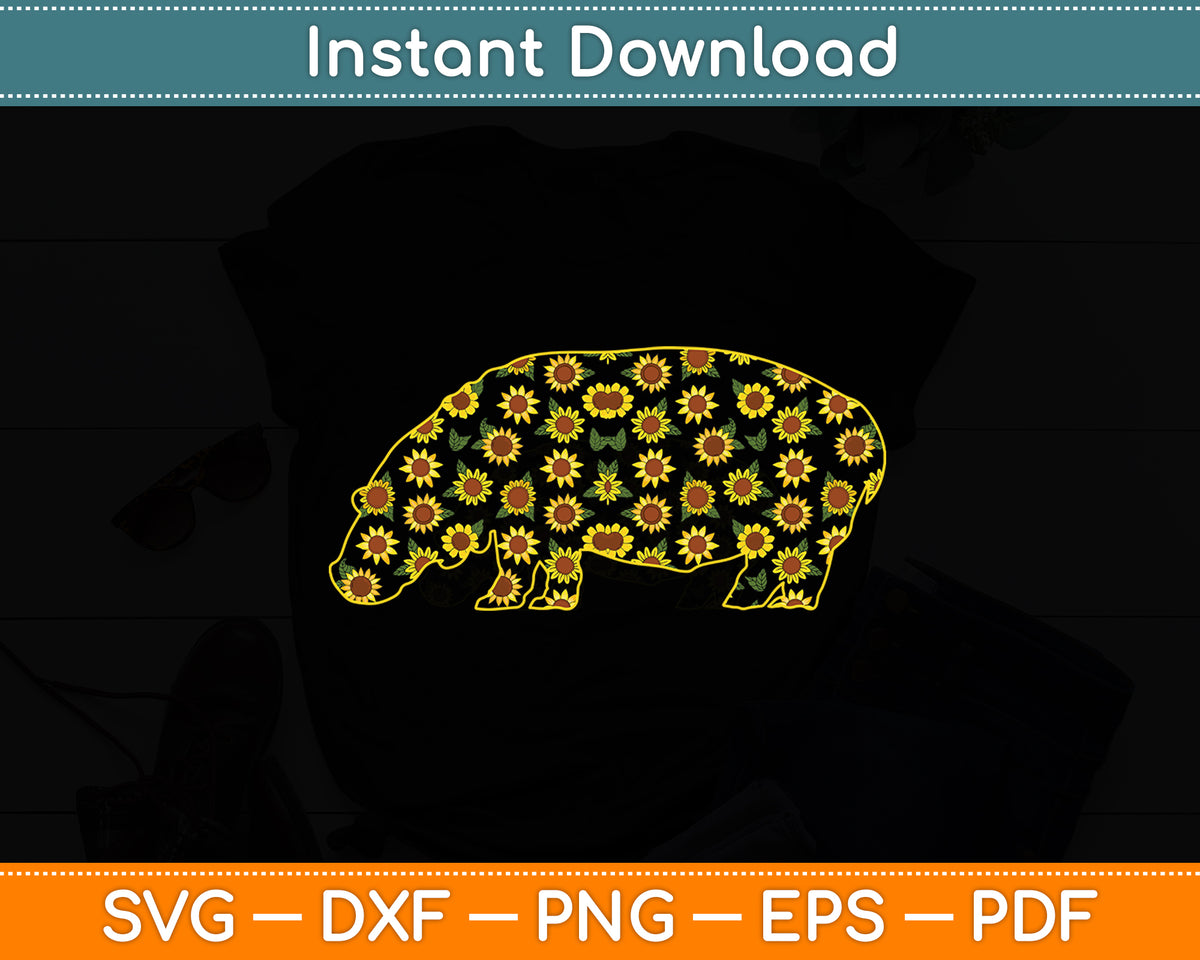 Hippopotamus Sunflower Hippology Hippo Lover Svg Png Dxf Digital Cutting File