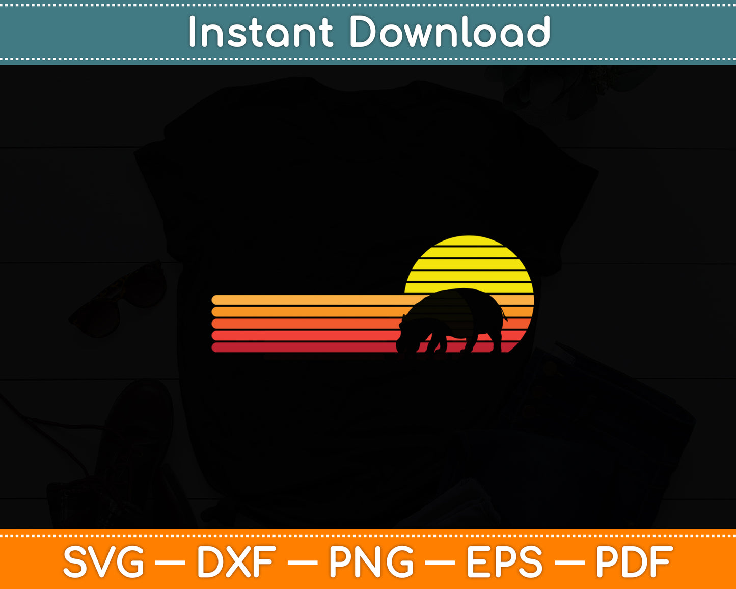 Hippopotamus Vintage Retro Svg Png Dxf Digital Cutting File
