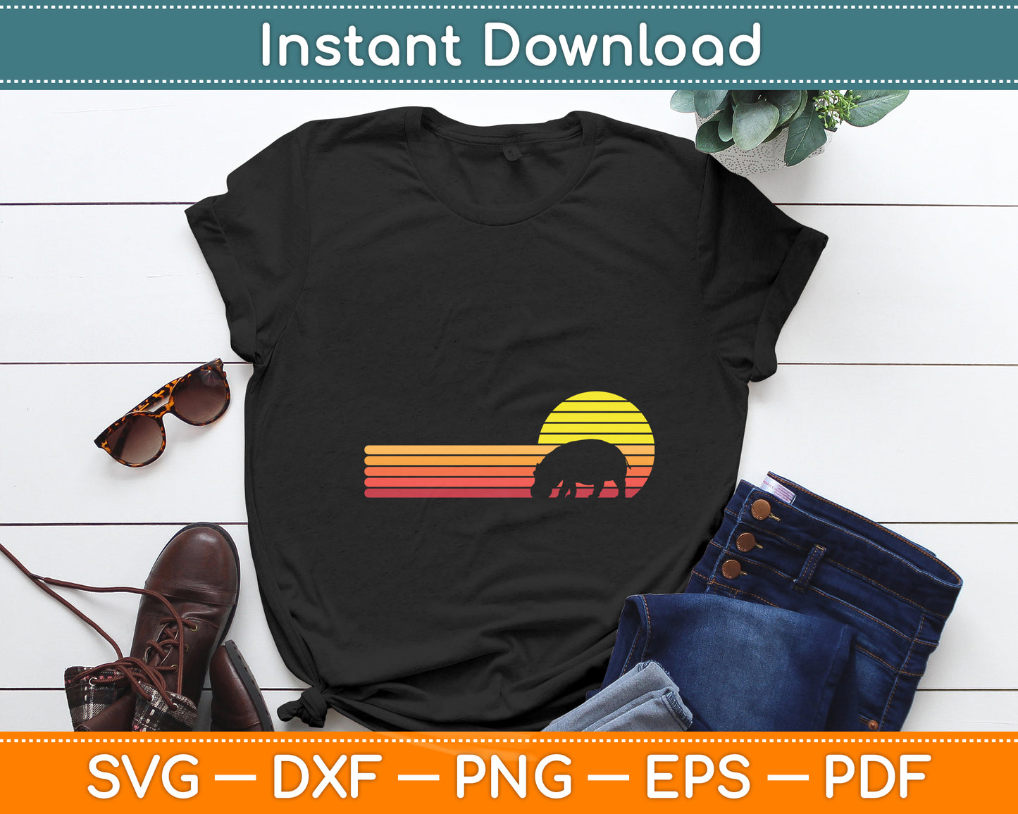 Hippopotamus Vintage Retro Svg Png Dxf Digital Cutting File