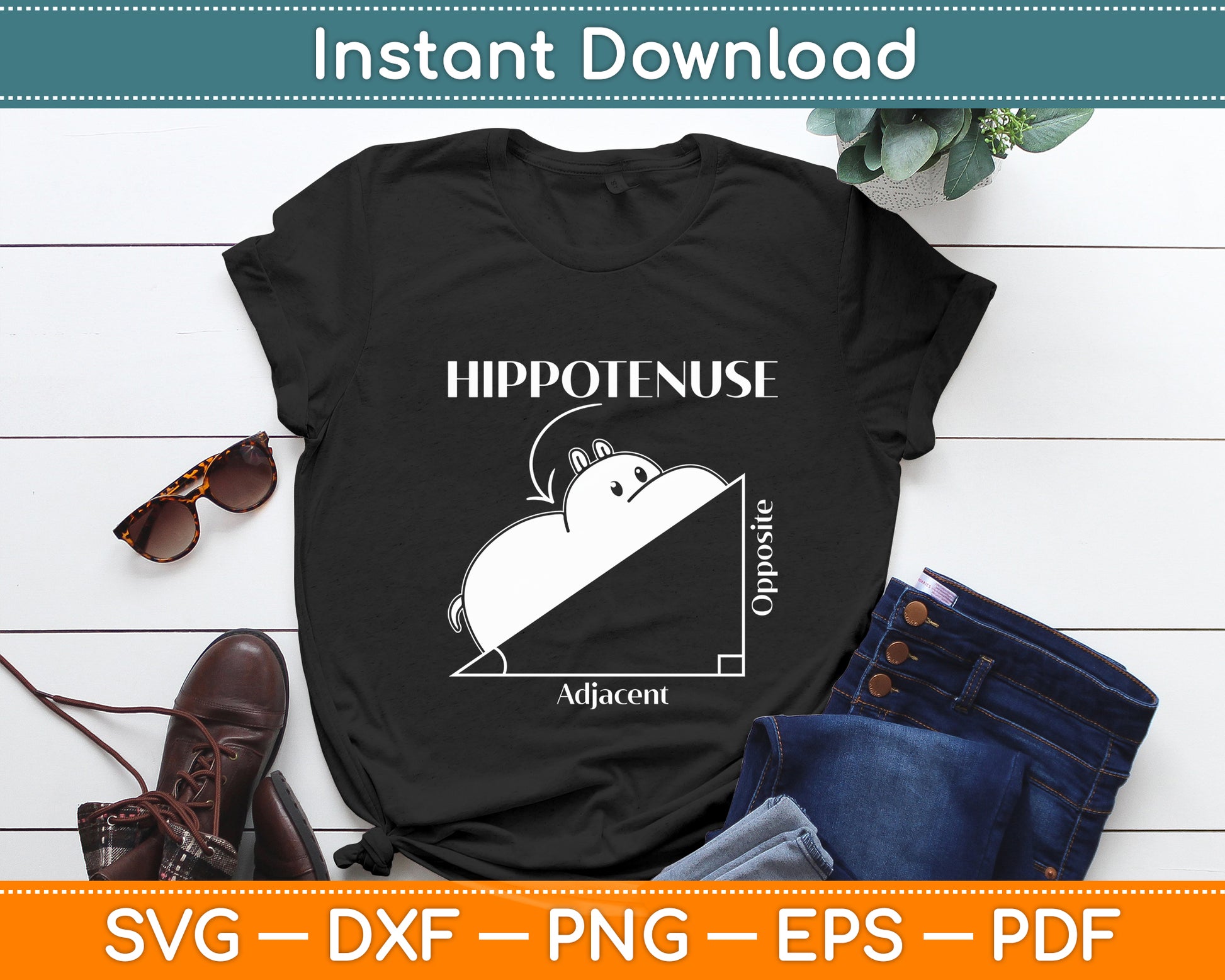 Hypotenuse Adjacent Opposite Hippopotamus Math Funny Svg Png Dxf Digital Cutting File