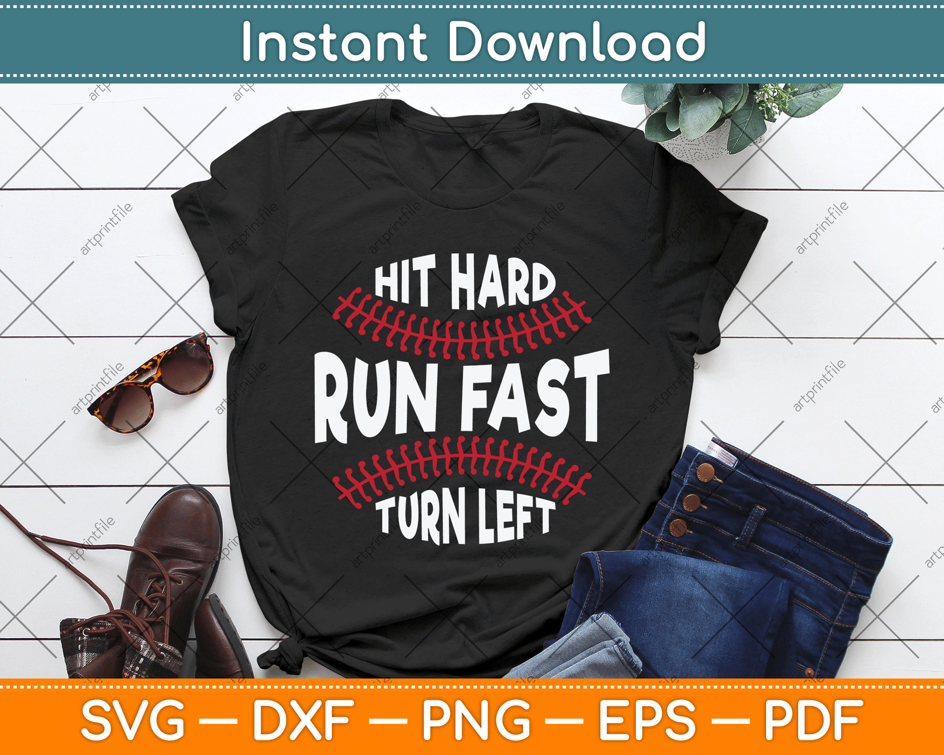 Hit Hard Run Fast Turn Left Funny Baseball SVG Digital Cutting File