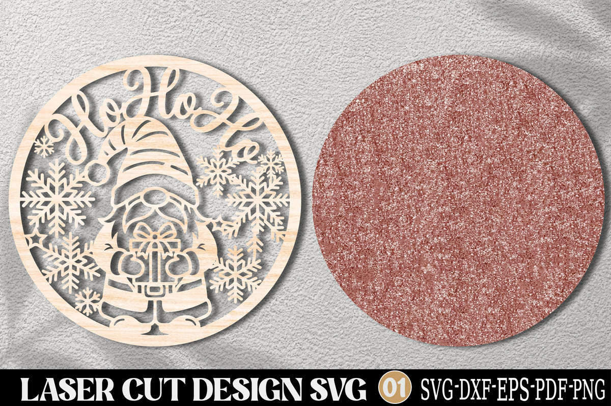 Ho Ho Ho Christmas Gnome SVG | Gnome Snowflake Ornament Laser Cut