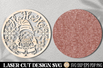 Ho Ho Ho Christmas Gnome SVG | Gnome Snowflake Ornament Laser Cut