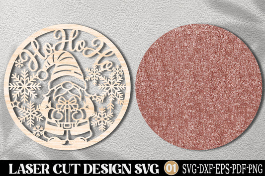 Ho Ho Ho Christmas Gnome SVG | Gnome Snowflake Ornament Laser Cut