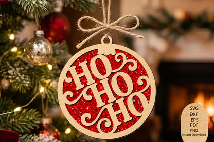 Ho Ho Ho Christmas Ornament Laser Cut SVG, Santa Holiday Ornament Cut File