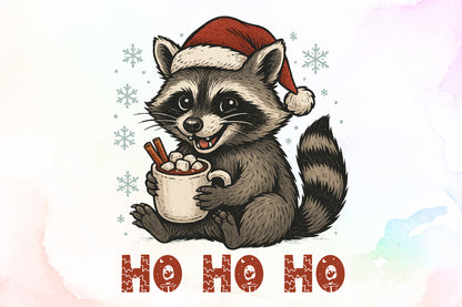 Ho Ho Ho Christmas Raccoon Watercolor PNG