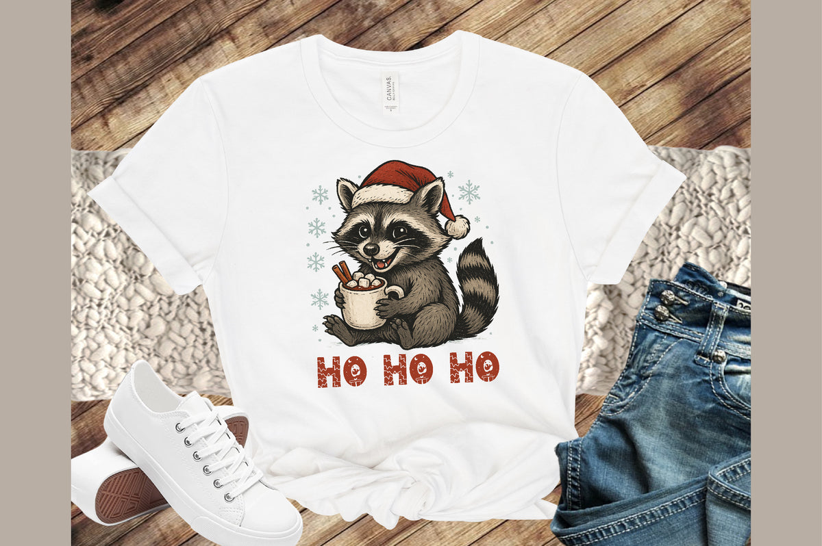 Ho Ho Ho Christmas Raccoon Watercolor PNG
