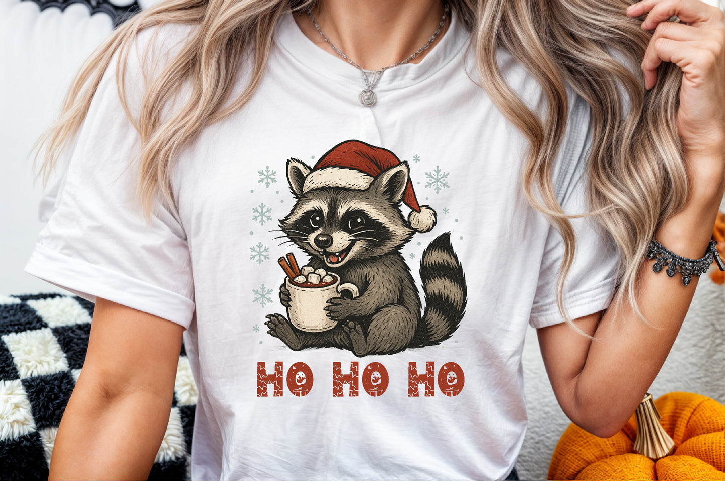 Ho Ho Ho Christmas Raccoon Watercolor PNG