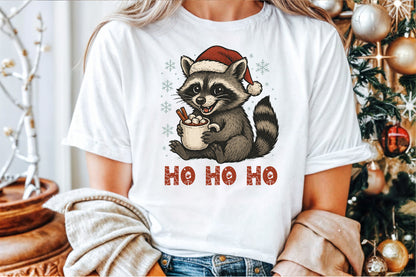 Ho Ho Ho Christmas Raccoon Watercolor PNG