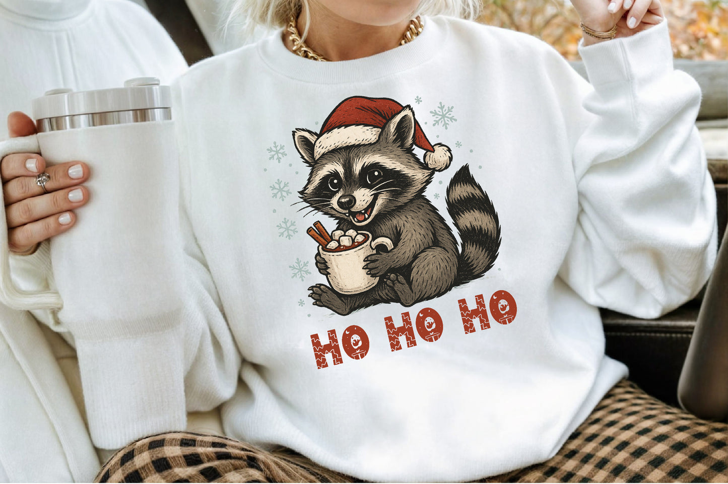 Ho Ho Ho Christmas Raccoon Watercolor PNG